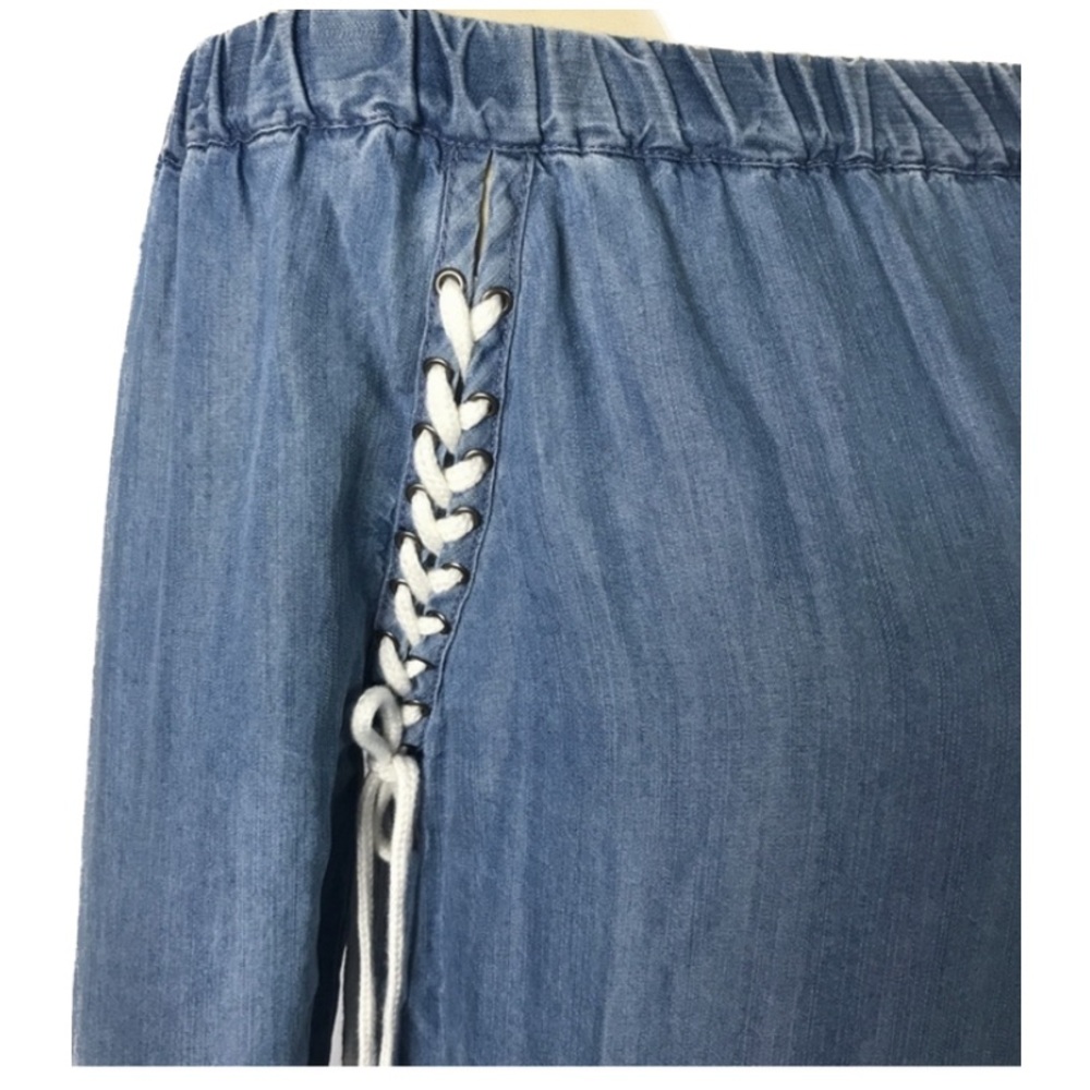 Chelsea & Theodore Denim Cold Shoulder Dress- Size Small 3/4 sleeve